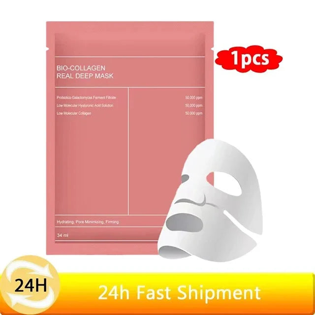 Bio-Collagen Real Deep Mask Anti-Wrinkle Lifting Face Mask With Hydrolyzed Collagen Collagen Reverse Film Volume Peel Off Mask