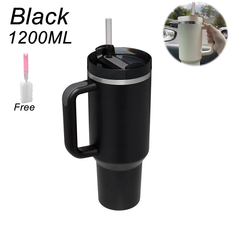 Insulated Tumbler with Handle Straw 1200ml Stainless Steel Vacuum Cup Quencher 2.0 Thermal Mug for Hot and Cold Coffee Drinks
