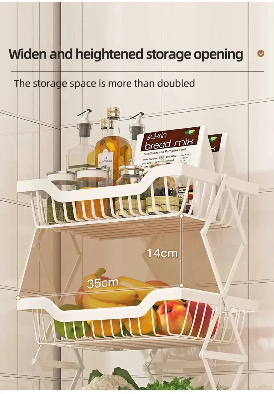 Kitchen Fruit Basket Crevice Vegetable Storage Carts Movable Floor-Mounted Shelf Folding Rack Multi-Layer Stackable Trolley Cart