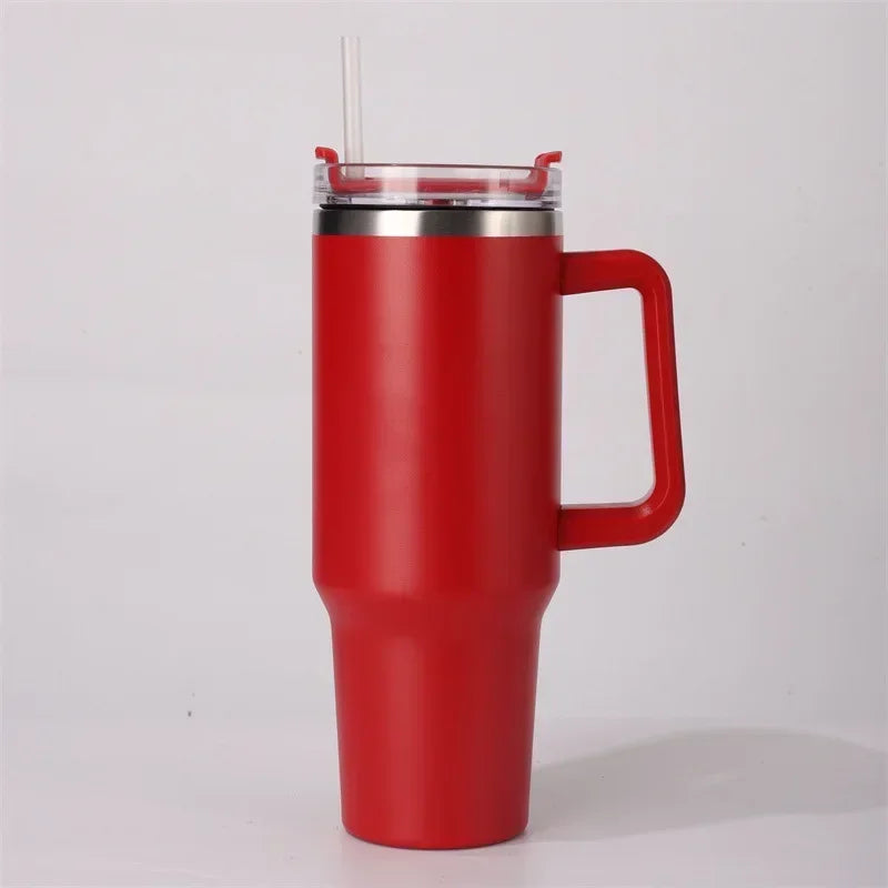 40oz 304 Stainless Steel Insulated Water Bottle,Thermal Coffee Car Cup, Cold Hot Mugs Vacuum Flask With Handle Straw,For Sport