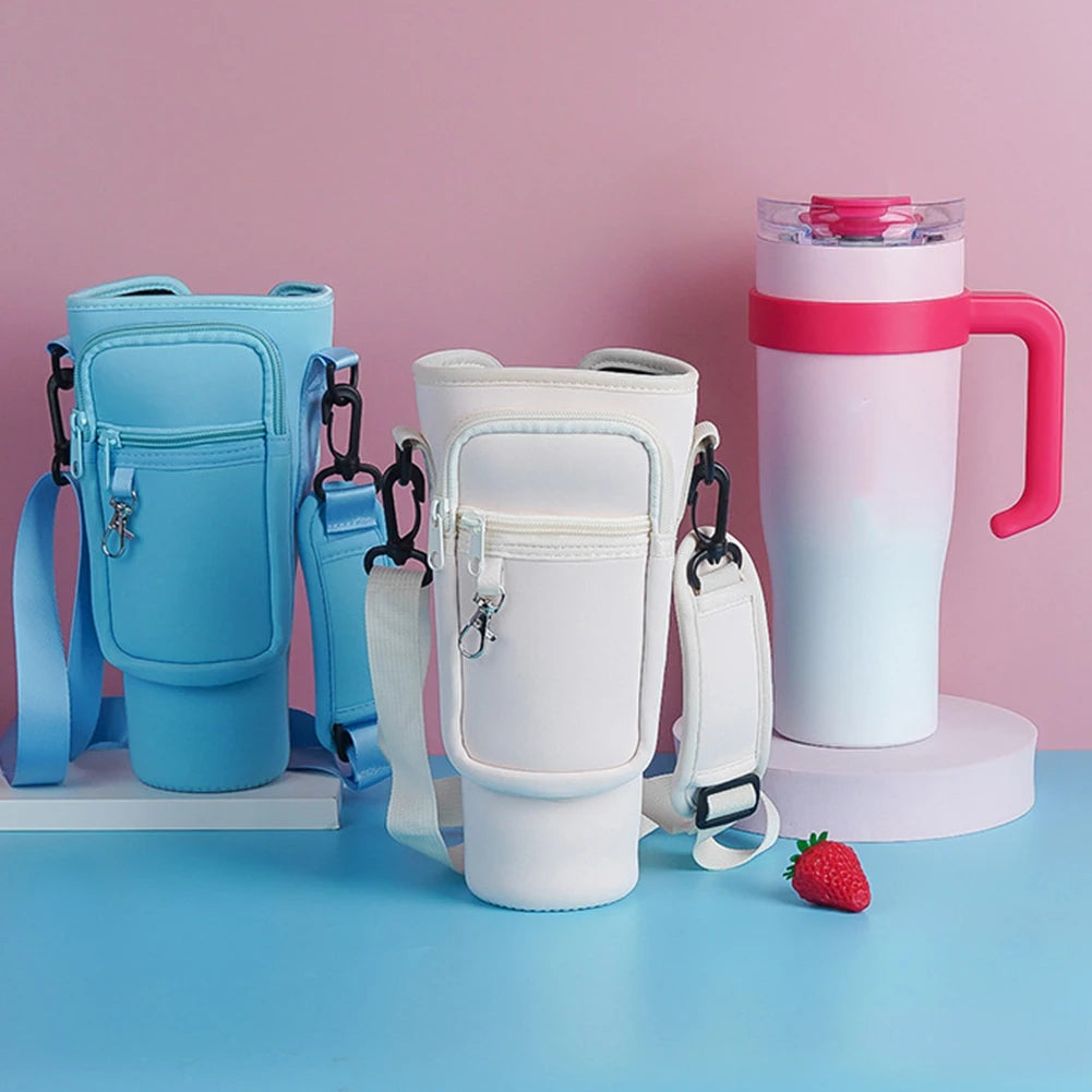 40oz Neoprene Water Bottle Carrier Bag For Stanley Quencher Cup Sleeve Non-slip Insulated Mug Cover Adjustable Shoulder Strap