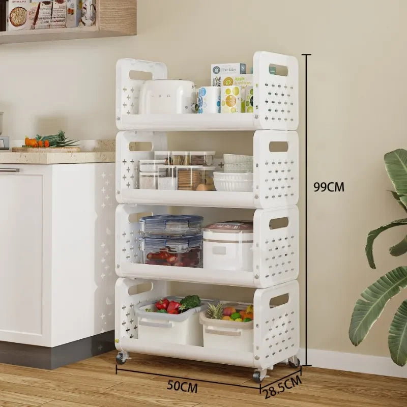 Kitchen Basket Storage Rack Household Add Fruits and Vegetables Multi Functional Small Cart Multi-storey Floor Standing Moveble