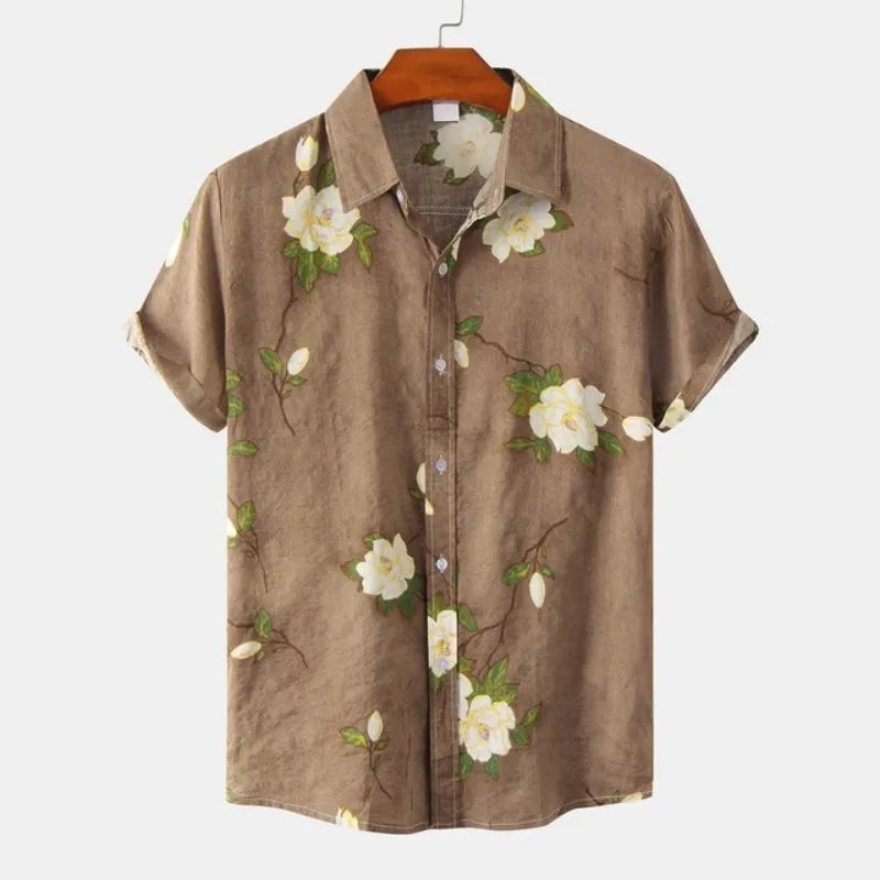 Ethnic Style men's Shirt Leisure Beach Breathable Button Shirts Outdoor Street Fashion Short Sleeved men's Lapel Hawaiian Tops