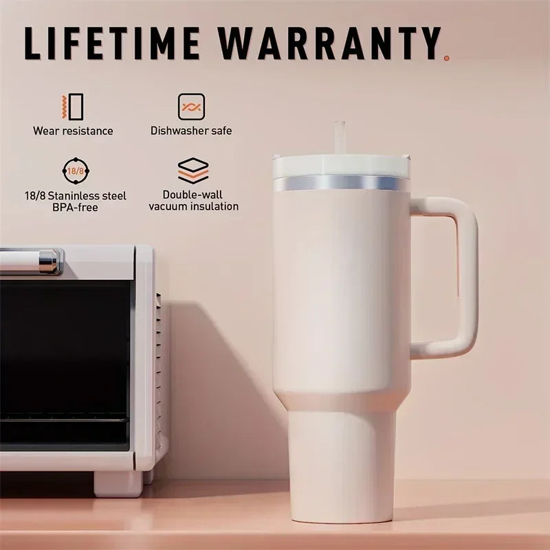 40oz 304 Stainless Steel Insulated Water Bottle,Thermal Coffee Car Cup, Cold Hot Mugs Vacuum Flask With Handle Straw,For Sport