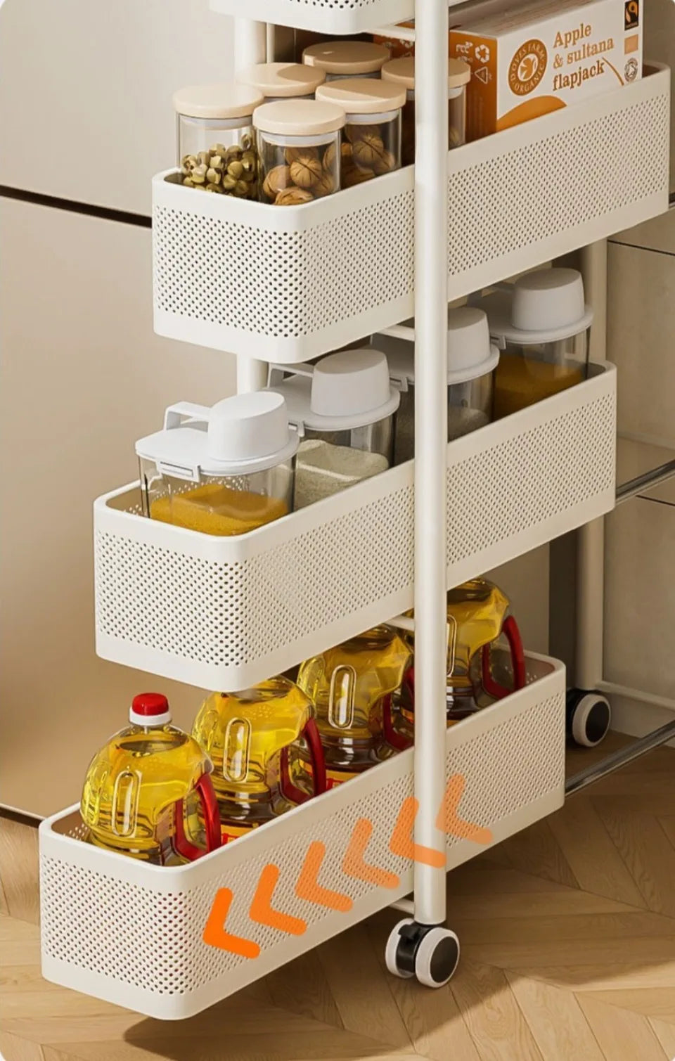 Kitchen Multi-Functional Storage Trolley Vegetables Baskets Bathroom Moisture-Proof Mobile Cart Snack Rack Living Room Shelves