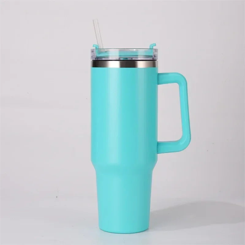 40oz 304 Stainless Steel Insulated Water Bottle,Thermal Coffee Car Cup, Cold Hot Mugs Vacuum Flask With Handle Straw,For Sport
