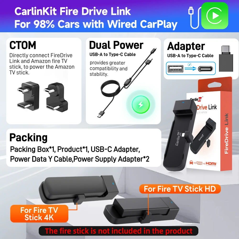 Carlinkit Supports Fire TV Stick Converter TV Streaming Box HDMI Wireless CarPlay TV Adapter for Fire TV Stick HD 4K Max Lite