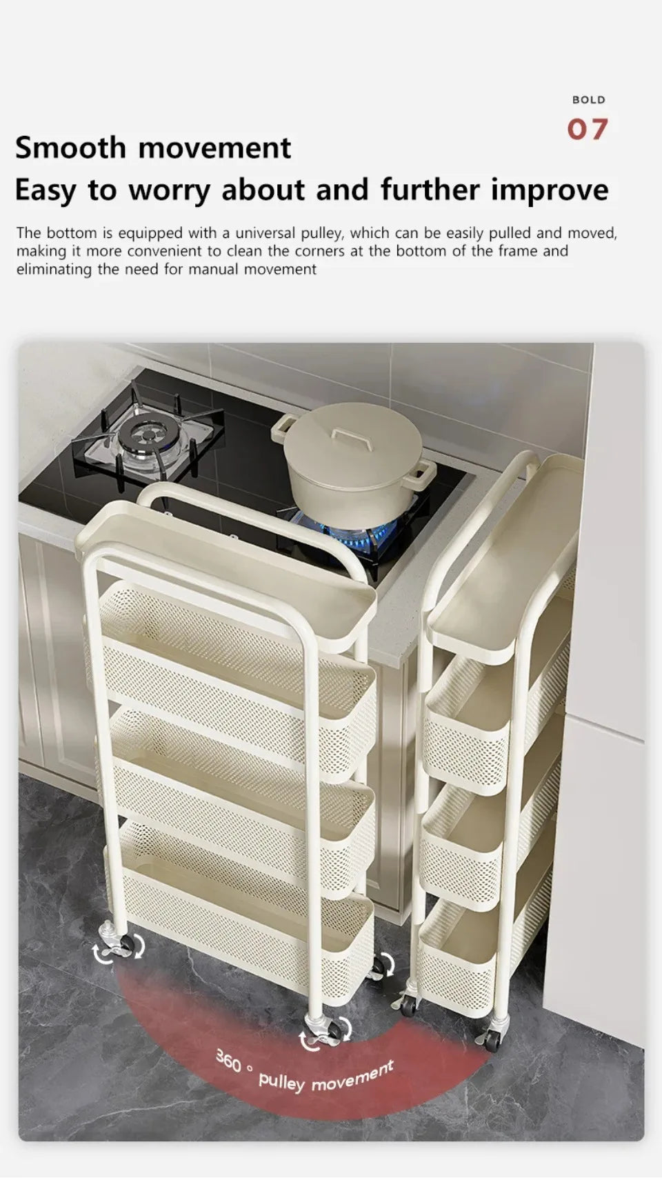 Kitchen Multi-Functional Storage Trolley Vegetables Baskets Bathroom Moisture-Proof Mobile Cart Snack Rack Living Room Shelves