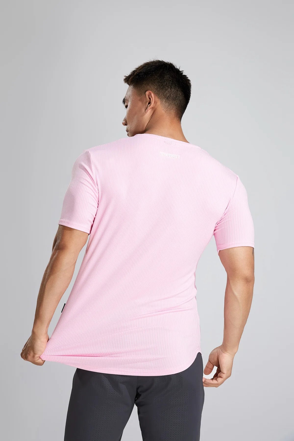Sport Semi-tight Fitness Short Sleeve Men's Basketball Fall Running Training Solid Color Striped Stretch Sports T-shirt