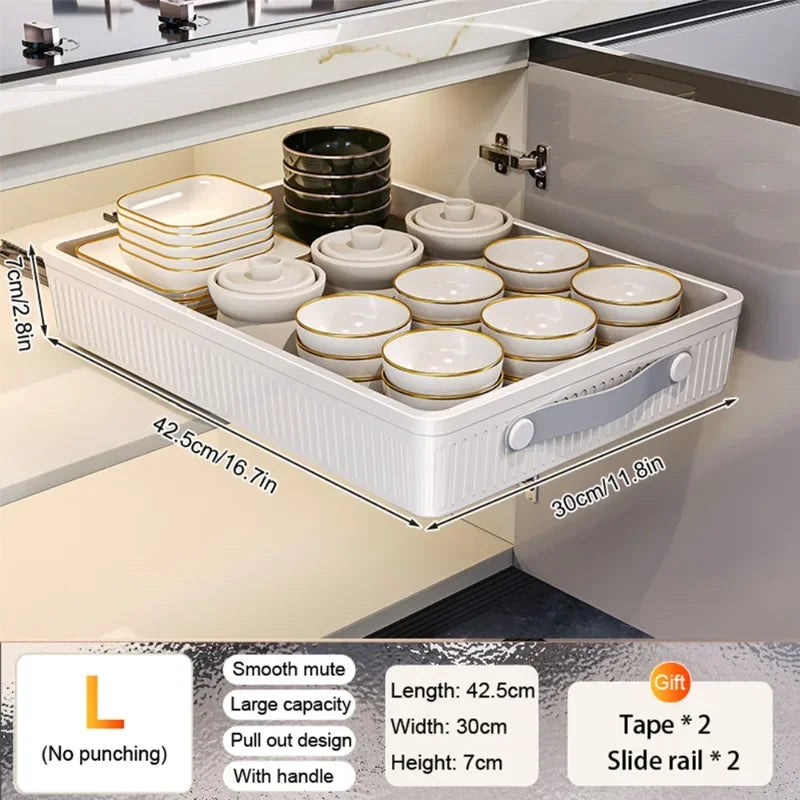 Kitchen Drawer Storage Rack with Slide Rails Pull-out Cabinet Organizer Tray Spice Seasoning Bottle Simple Moisture-Proof Rack