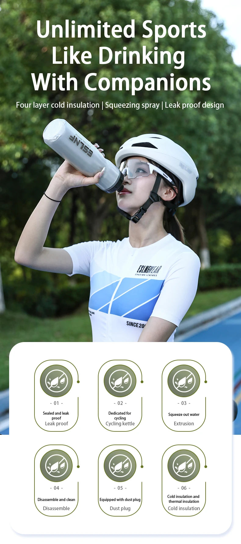 ESLNF Bike Kettle 720ml Mountain Road Bike Outdoor Cycling Kettle PP5 Squeeze Insulated Water Cup Bicycle Water Bottle