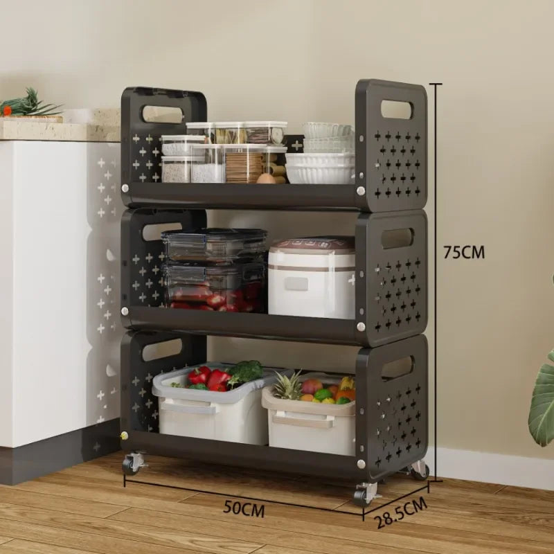 Kitchen Basket Storage Rack Household Add Fruits and Vegetables Multi Functional Small Cart Multi-storey Floor Standing Moveble