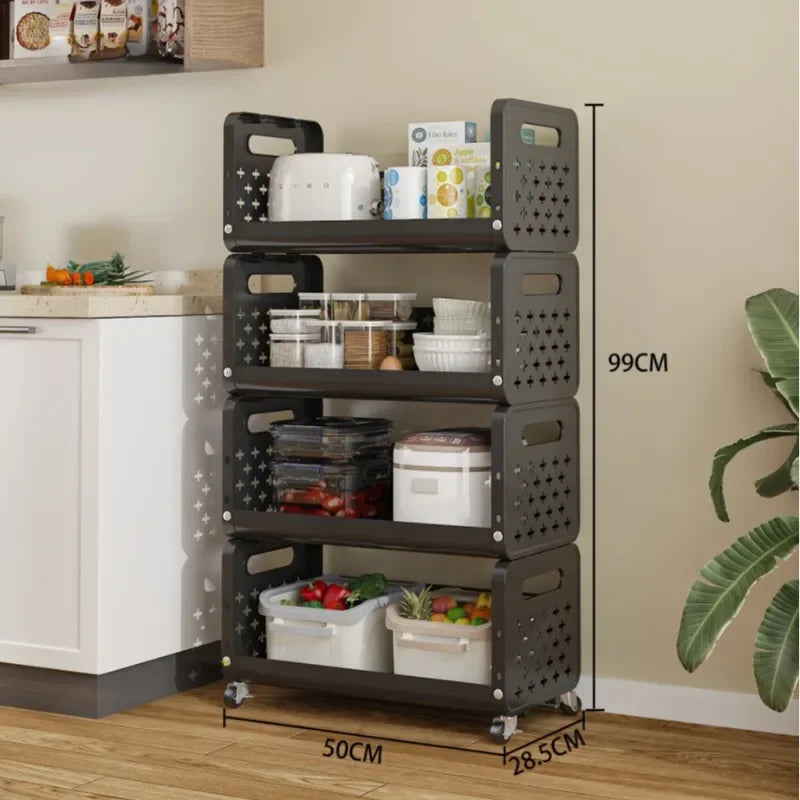 Kitchen Basket Storage Rack Household Add Fruits and Vegetables Multi Functional Small Cart Multi-storey Floor Standing Moveble