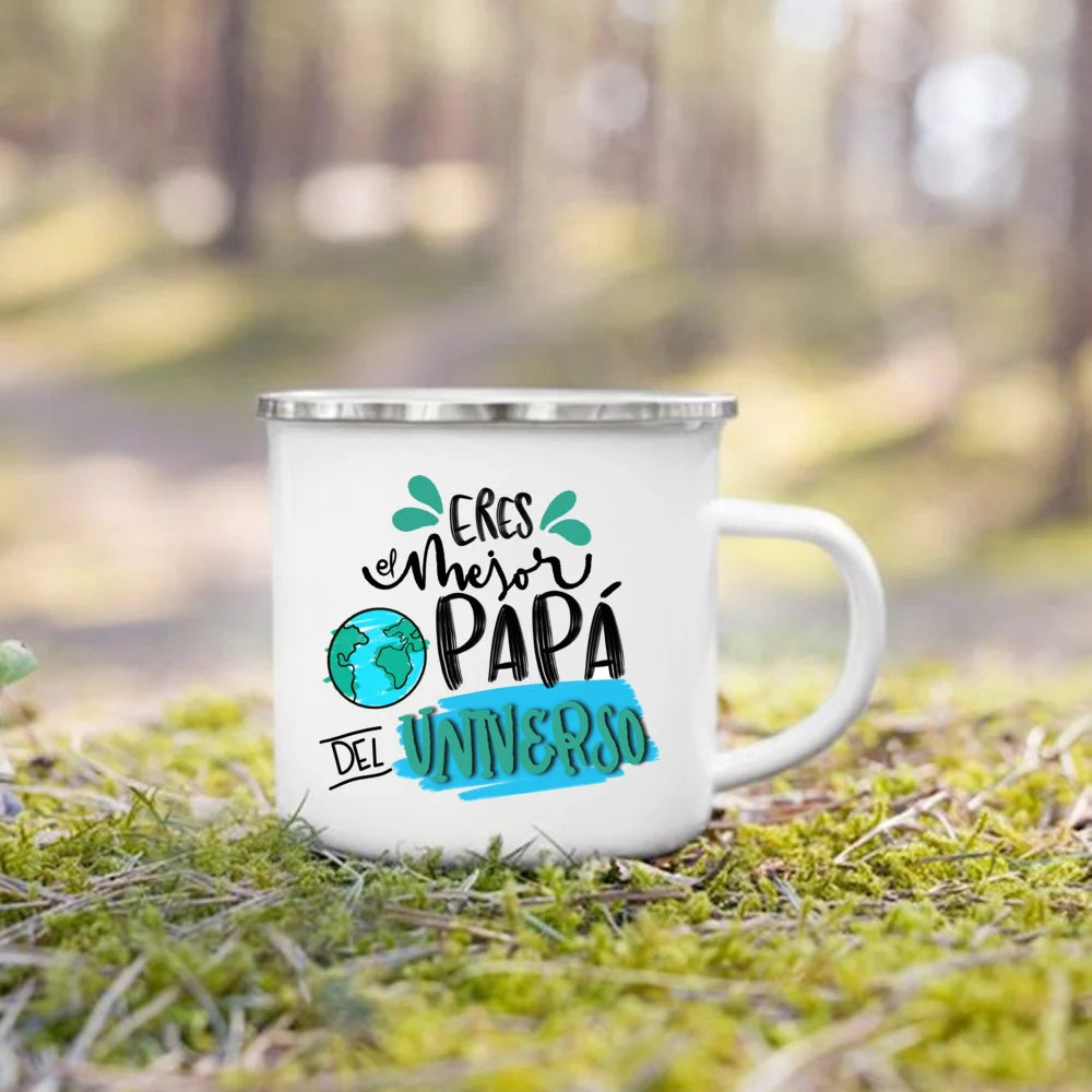 Best Father in The World Print Enamel Mug Creative Coffee Cups Drinks Water Cup Camping Mugs Birthday Father's Day Gift for Dad