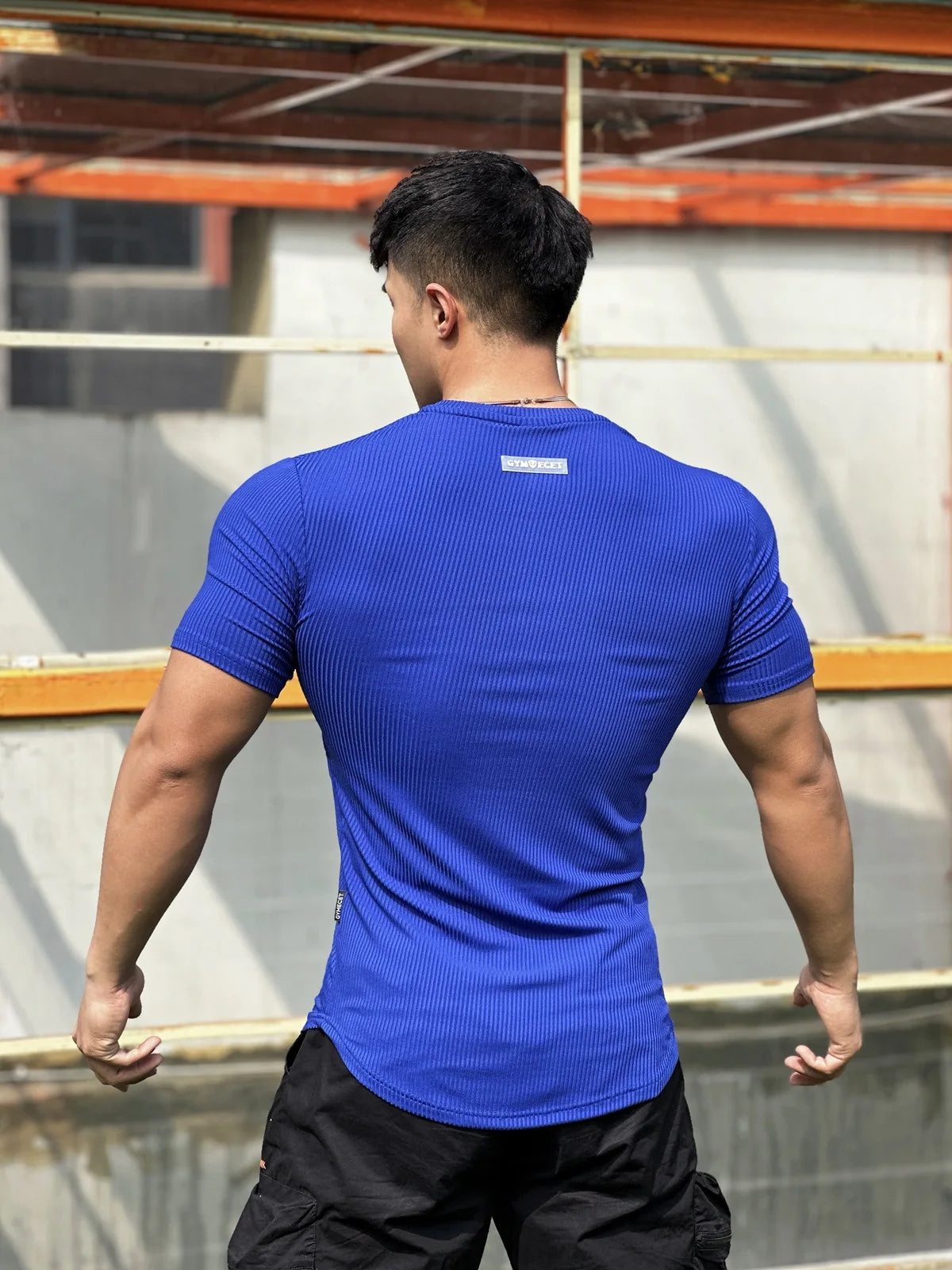 Sport Semi-tight Fitness Short Sleeve Men's Basketball Fall Running Training Solid Color Striped Stretch Sports T-shirt