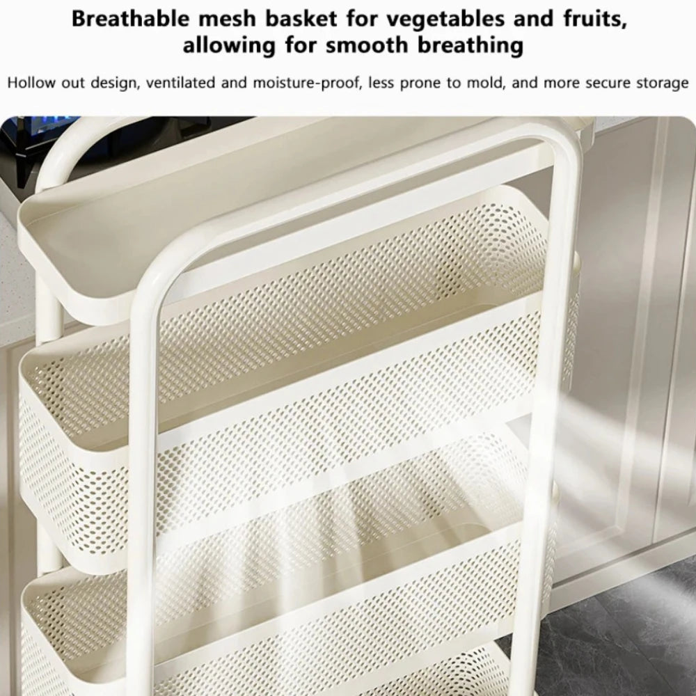 Kitchen Multi-Functional Storage Trolley Vegetables Baskets Bathroom Moisture-Proof Mobile Cart Snack Rack Living Room Shelves