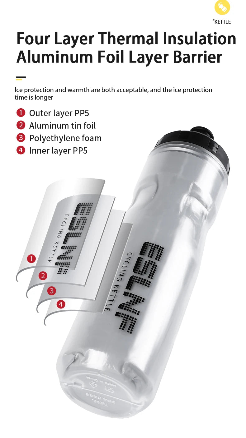ESLNF Bike Kettle 720ml Mountain Road Bike Outdoor Cycling Kettle PP5 Squeeze Insulated Water Cup Bicycle Water Bottle