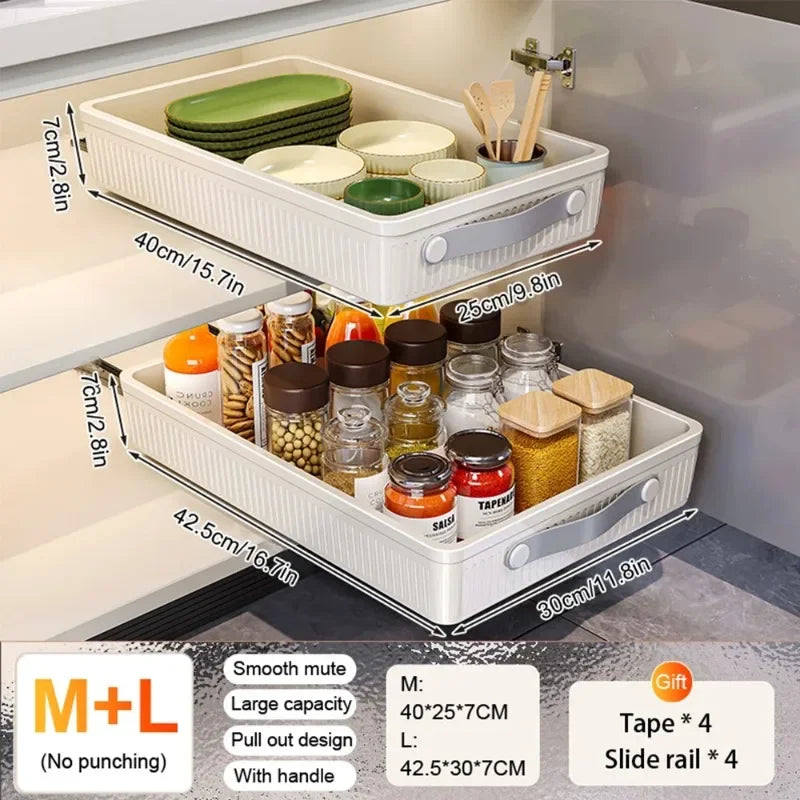 Kitchen Drawer Storage Rack with Slide Rails Pull-out Cabinet Organizer Tray Spice Seasoning Bottle Simple Moisture-Proof Rack