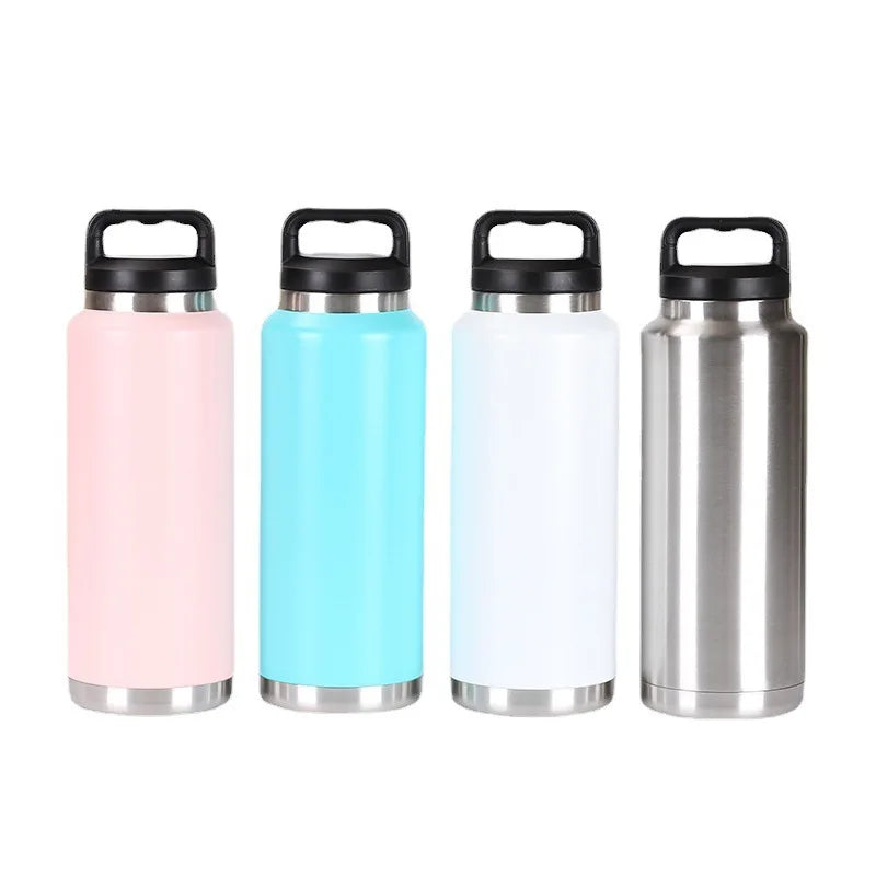 800ml 1100ml Wide Mouth Water Bottle Insulated Water Mugs Stainless Steel Handle Drinking Bottle Portable Leakproof Gym Fitness