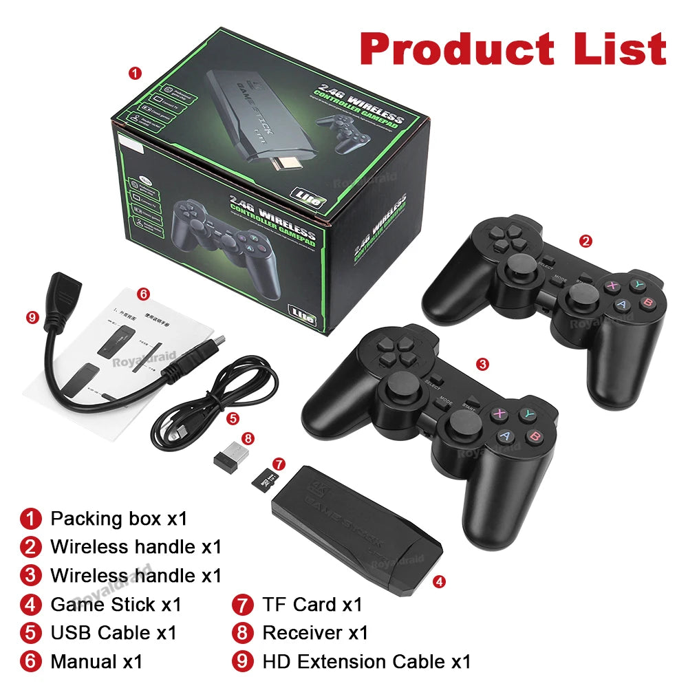 M8 4K Video Game Console 64G Built-in 20000 Games Retro Handheld Game Player 2 Wireless Controller Game Stick Children Xmas Gift