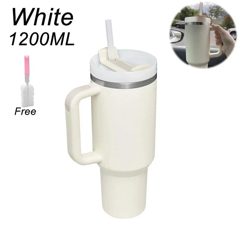 Insulated Tumbler with Handle Straw 1200ml Stainless Steel Vacuum Cup Quencher 2.0 Thermal Mug for Hot and Cold Coffee Drinks