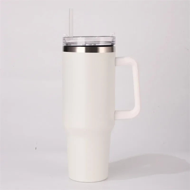 40oz 304 Stainless Steel Insulated Water Bottle,Thermal Coffee Car Cup, Cold Hot Mugs Vacuum Flask With Handle Straw,For Sport