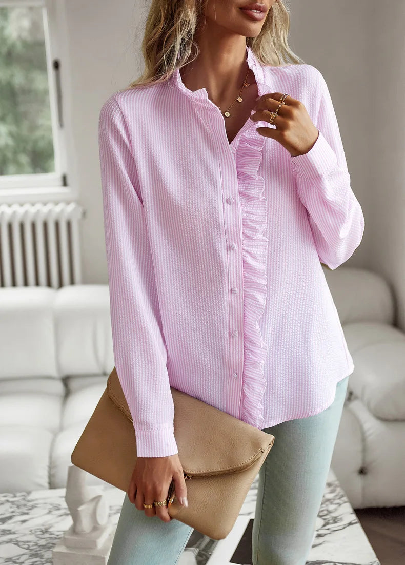 Fashion New Women Elegant Office Shirt,Long Sleeve Top Causal Comfort Simple Shirt,Shirts & Blouses,Tops For Women,Women Clothes