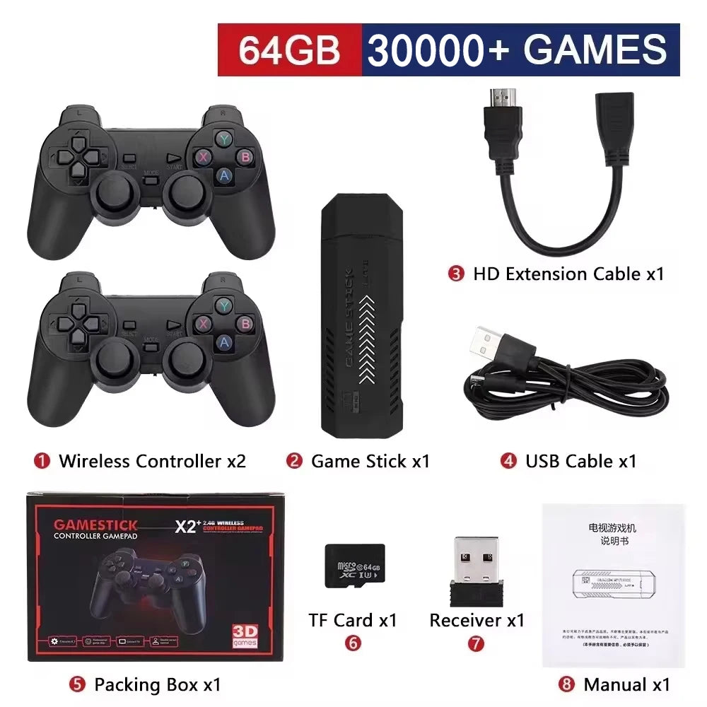 New X2 Plus Game Stick GD10 Pro 4K HD Retro Video Game Console Wireless Controller 128G 40000 Game TV 50 Emulator For PS1/N64