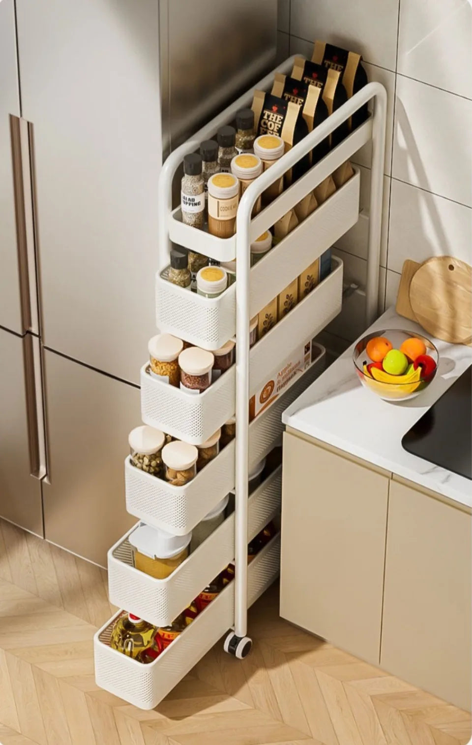Kitchen Multi-Functional Storage Trolley Vegetables Baskets Bathroom Moisture-Proof Mobile Cart Snack Rack Living Room Shelves