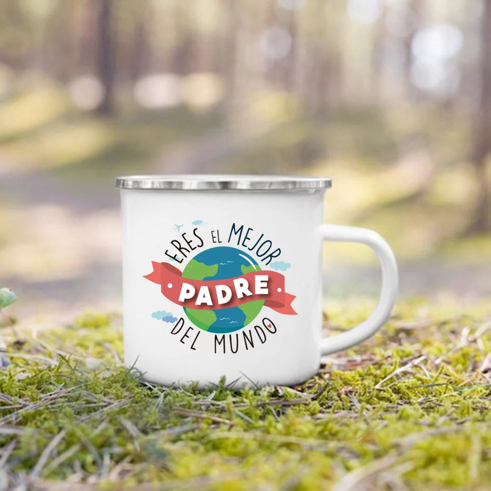 Best Father in The World Print Enamel Mug Creative Coffee Cups Drinks Water Cup Camping Mugs Birthday Father's Day Gift for Dad