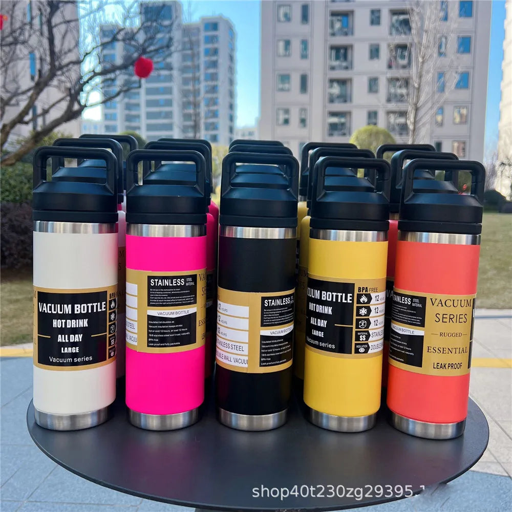 800ml 1100ml Wide Mouth Water Bottle Insulated Water Mugs Stainless Steel Handle Drinking Bottle Portable Leakproof Gym Fitness