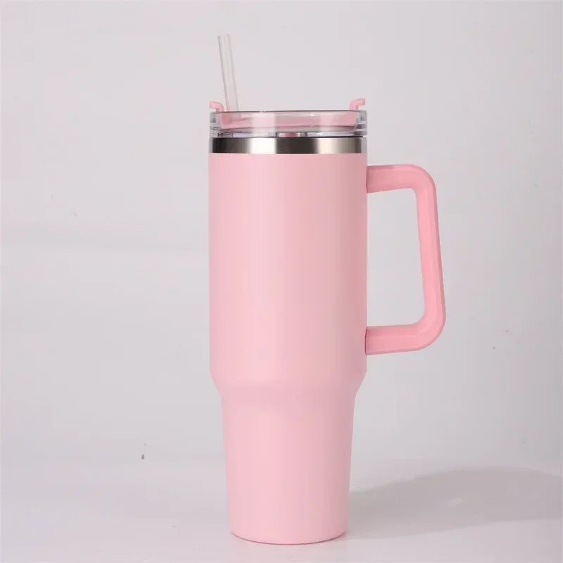 40oz 304 Stainless Steel Insulated Water Bottle,Thermal Coffee Car Cup, Cold Hot Mugs Vacuum Flask With Handle Straw,For Sport