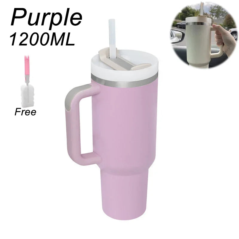 Insulated Tumbler with Handle Straw 1200ml Stainless Steel Vacuum Cup Quencher 2.0 Thermal Mug for Hot and Cold Coffee Drinks