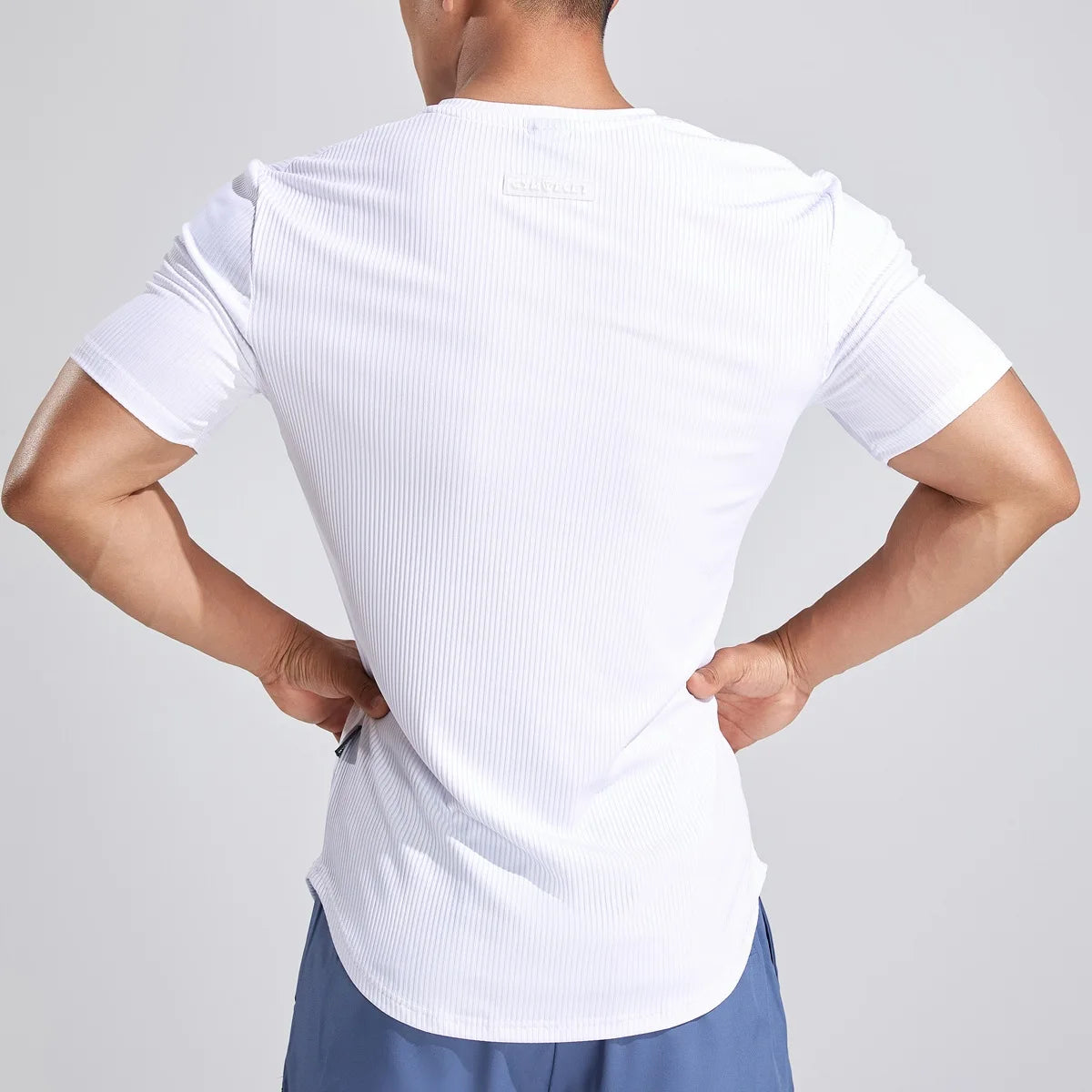 Sport Semi-tight Fitness Short Sleeve Men's Basketball Fall Running Training Solid Color Striped Stretch Sports T-shirt