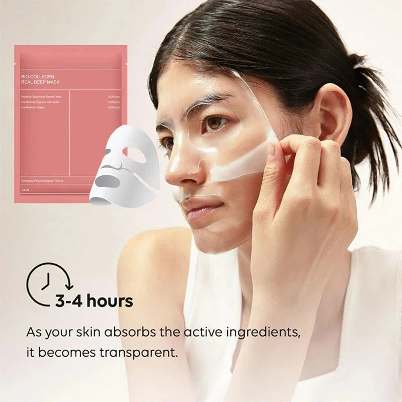 Bio-Collagen Real Deep Mask Anti-Wrinkle Lifting Face Mask With Hydrolyzed Collagen Collagen Reverse Film Volume Peel Off Mask