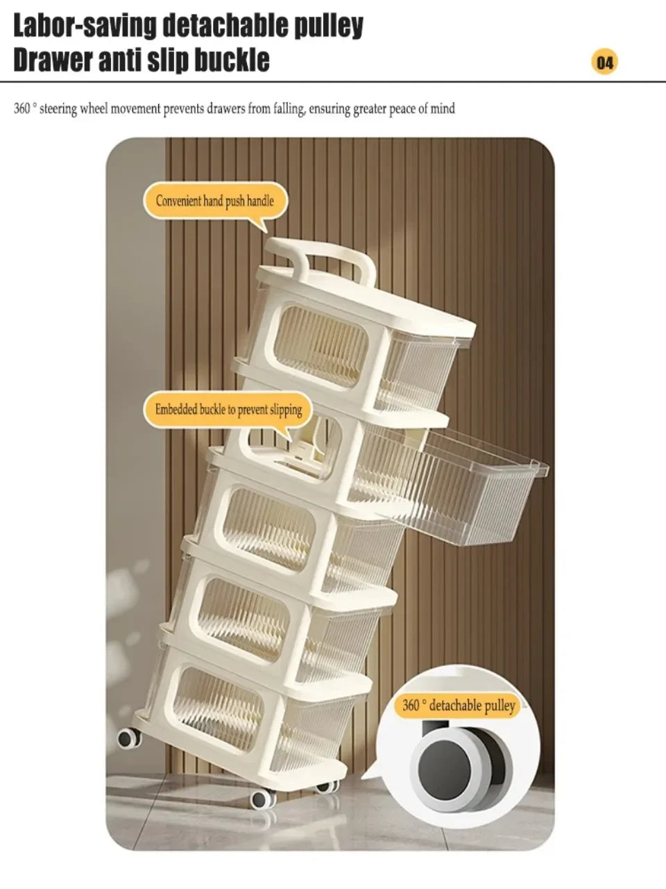 Kitchen Storage Cabinet Rack Transparent Multi-layer Small Cart Drawer Style Mobile Living Room Snack Sundries Shelf with Handle