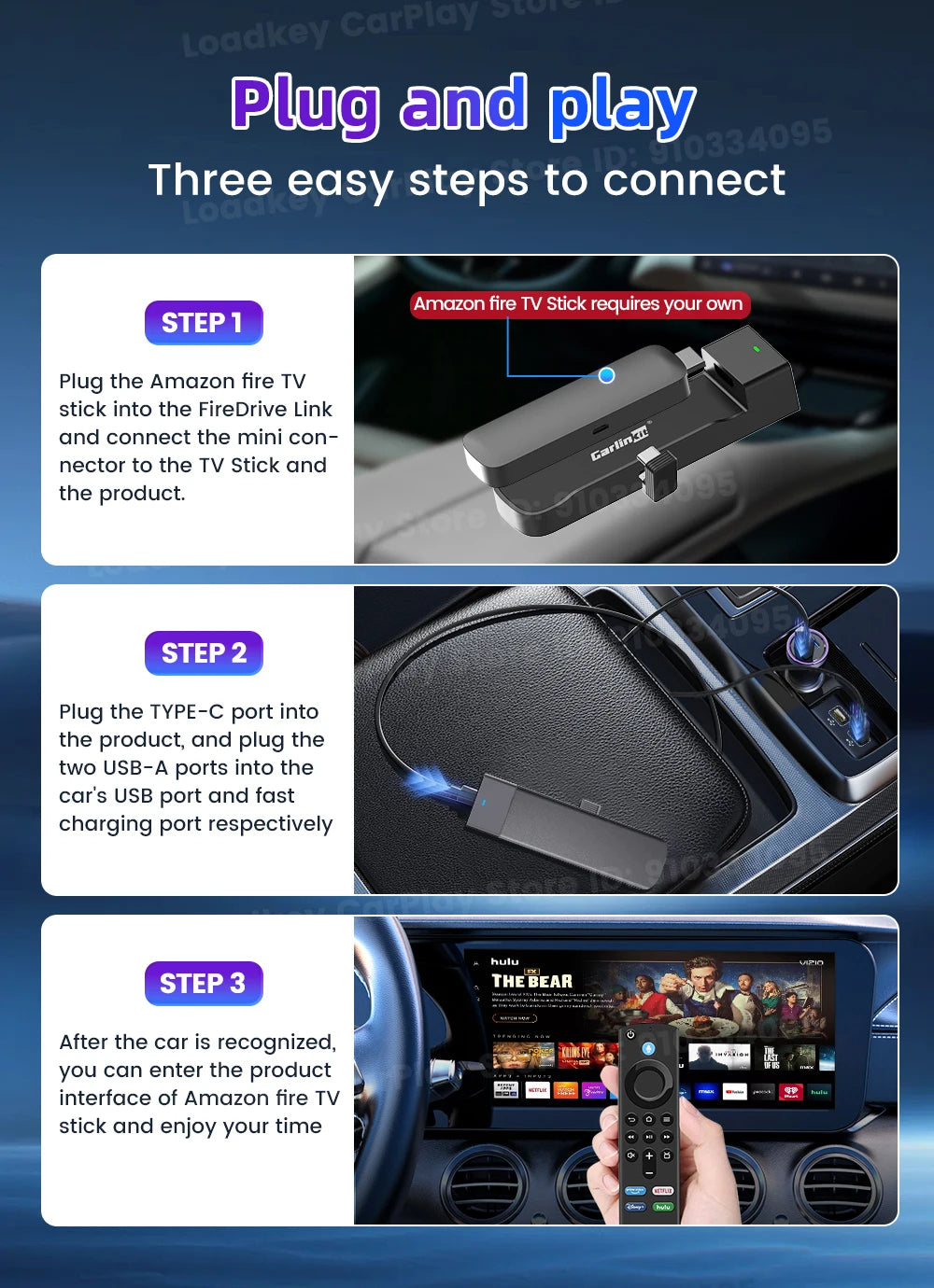Carlinkit Supports Fire TV Stick Converter TV Streaming Box HDMI Wireless CarPlay TV Adapter for Fire TV Stick HD 4K Max Lite