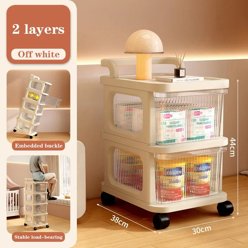 Kitchen Storage Cabinet Rack Transparent Multi-layer Small Cart Drawer Style Mobile Living Room Snack Sundries Shelf with Handle