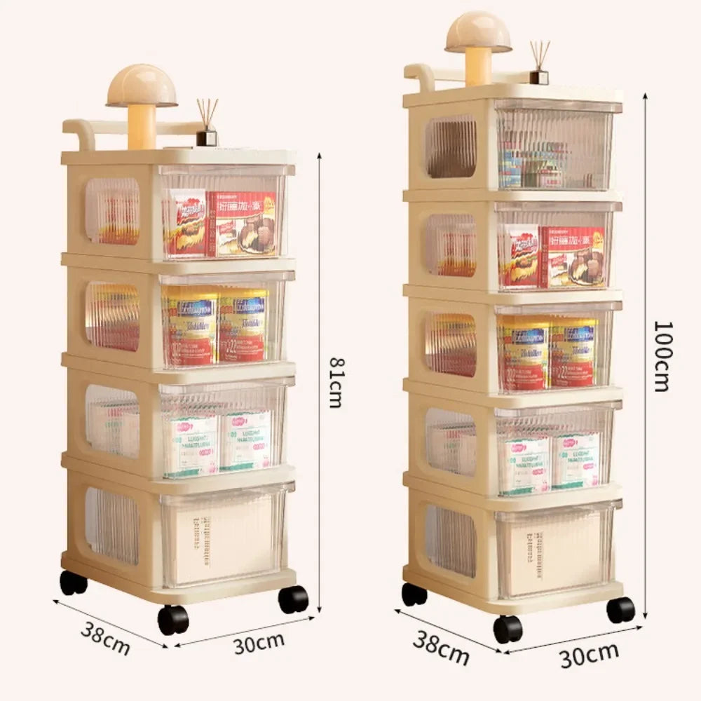 Kitchen Storage Cabinet Rack Transparent Multi-layer Small Cart Drawer Style Mobile Living Room Snack Sundries Shelf with Handle