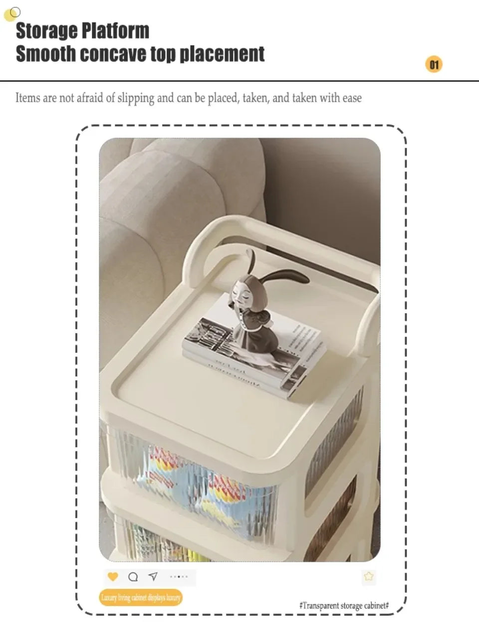 Kitchen Storage Cabinet Rack Transparent Multi-layer Small Cart Drawer Style Mobile Living Room Snack Sundries Shelf with Handle