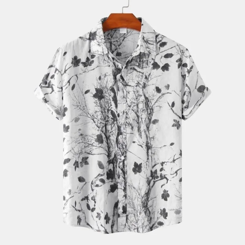 Ethnic Style men's Shirt Leisure Beach Breathable Button Shirts Outdoor Street Fashion Short Sleeved men's Lapel Hawaiian Tops