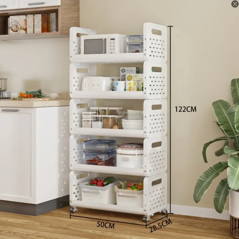 Kitchen Basket Storage Rack Household Add Fruits and Vegetables Multi Functional Small Cart Multi-storey Floor Standing Moveble