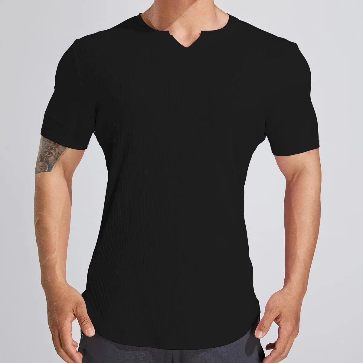 Sport Semi-tight Fitness Short Sleeve Men's Basketball Fall Running Training Solid Color Striped Stretch Sports T-shirt