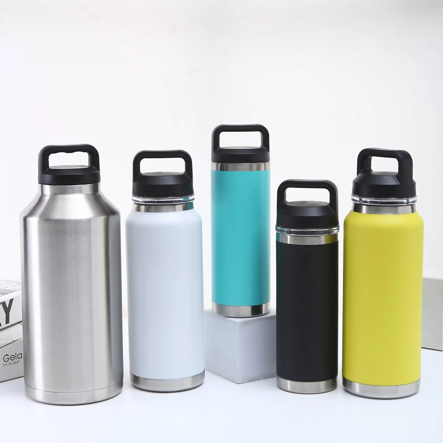 800ml 1100ml Wide Mouth Water Bottle Insulated Water Mugs Stainless Steel Handle Drinking Bottle Portable Leakproof Gym Fitness