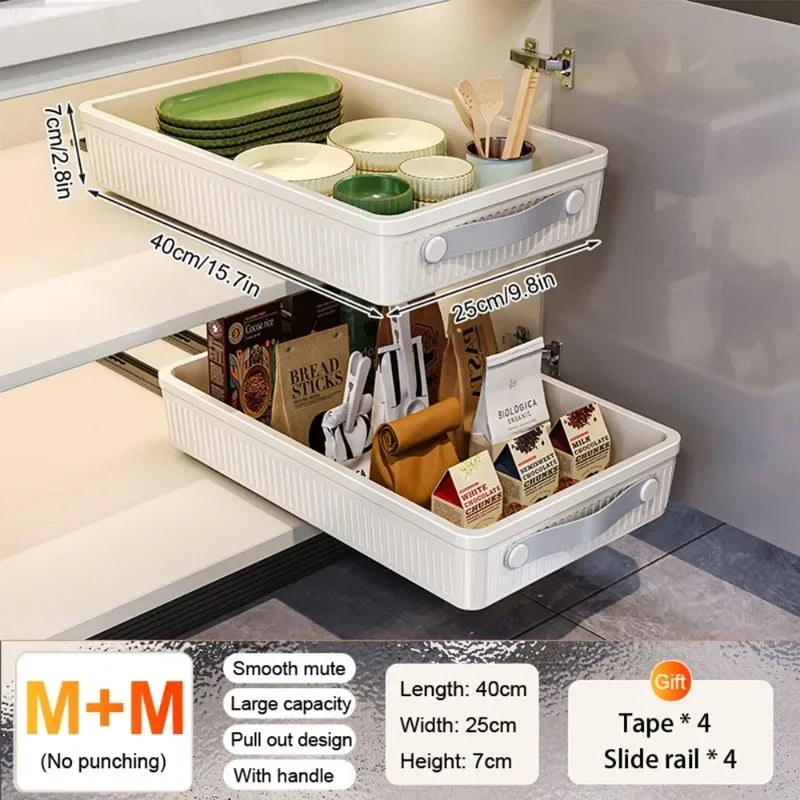 Kitchen Drawer Storage Rack with Slide Rails Pull-out Cabinet Organizer Tray Spice Seasoning Bottle Simple Moisture-Proof Rack