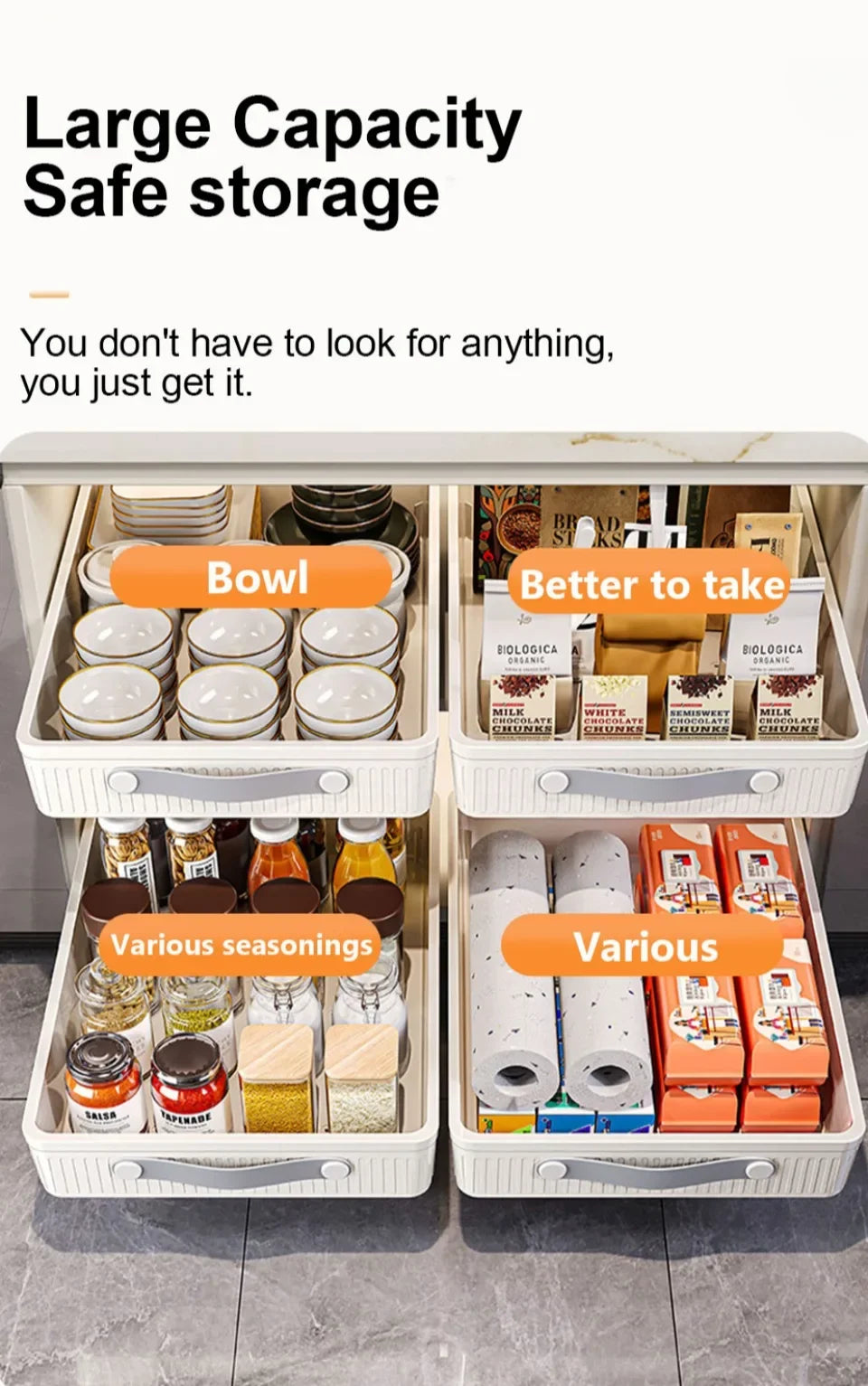 Kitchen Drawer Storage Rack with Slide Rails Pull-out Cabinet Organizer Tray Spice Seasoning Bottle Simple Moisture-Proof Rack