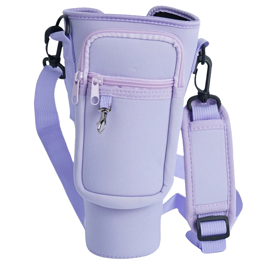 40oz Neoprene Water Bottle Carrier Bag For Stanley Quencher Cup Sleeve Non-slip Insulated Mug Cover Adjustable Shoulder Strap
