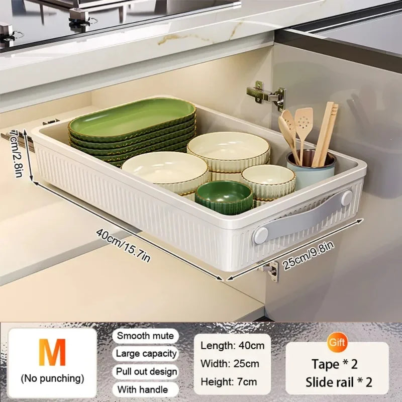 Kitchen Drawer Storage Rack with Slide Rails Pull-out Cabinet Organizer Tray Spice Seasoning Bottle Simple Moisture-Proof Rack