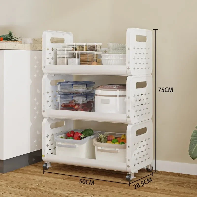 Kitchen Basket Storage Rack Household Add Fruits and Vegetables Multi Functional Small Cart Multi-storey Floor Standing Moveble