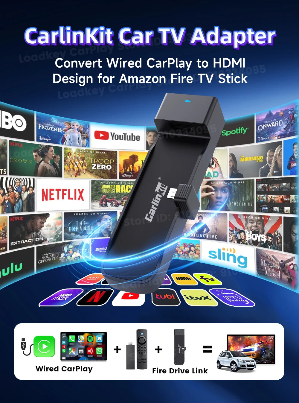 Carlinkit Supports Fire TV Stick Converter TV Streaming Box HDMI Wireless CarPlay TV Adapter for Fire TV Stick HD 4K Max Lite